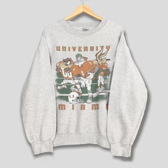 Vintage 90s University Of Miami Hurricanes Looney Tunes NCAA Football Sweatshirt - Picture 1 of 2